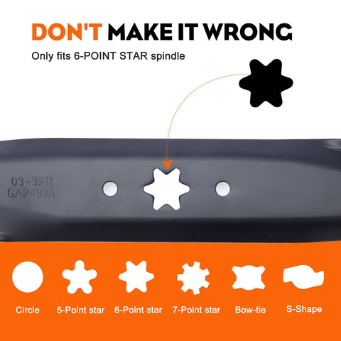 Center hole 6 point star for secure fit on 42 inch decks