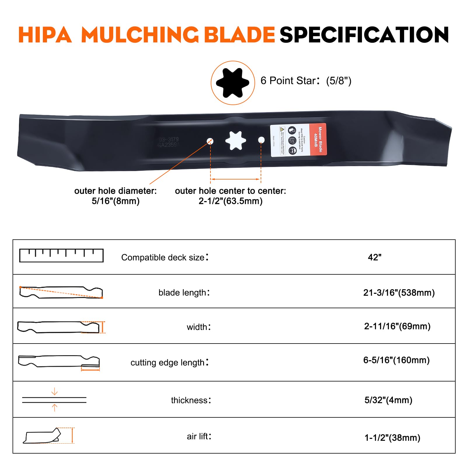 Hipa 942-0616A blade dimensions fit 42-inch decks precisely.