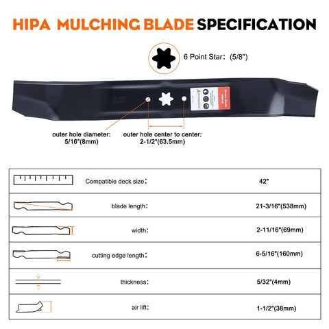 Hipa 942-0616A blade dimensions fit 42-inch decks precisely.