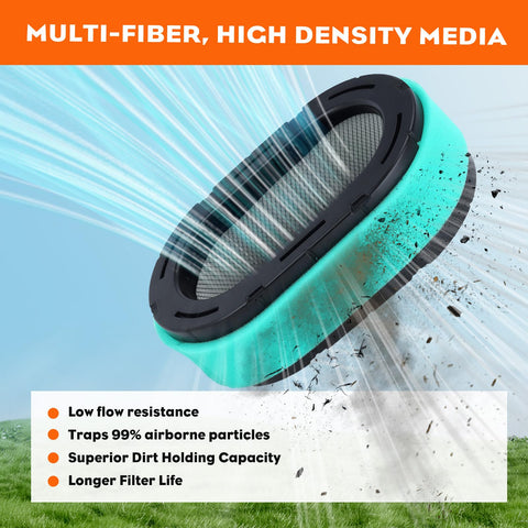 Hipa filter dimensions show compact fit for mower intake efficiency.