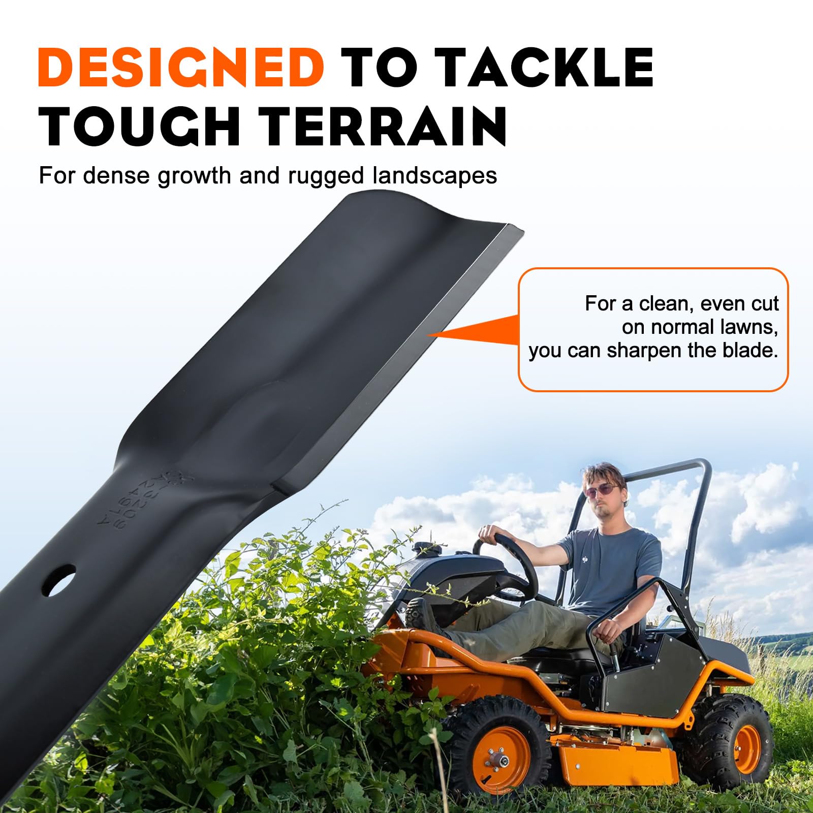 Hipa alloy steel mower blade showing durability and wear resistance