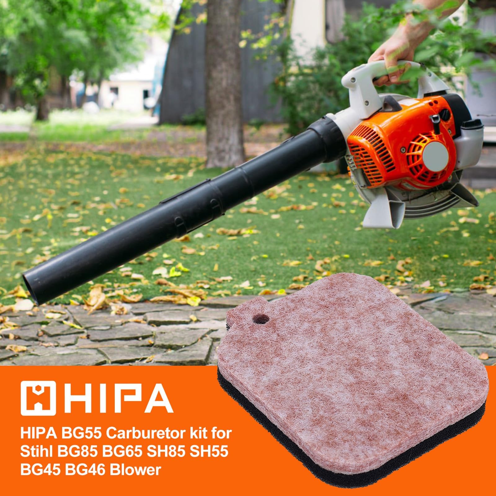 Hipa BG85 air filter assembly highlights compatibility with STIHL models for smoother airflow.