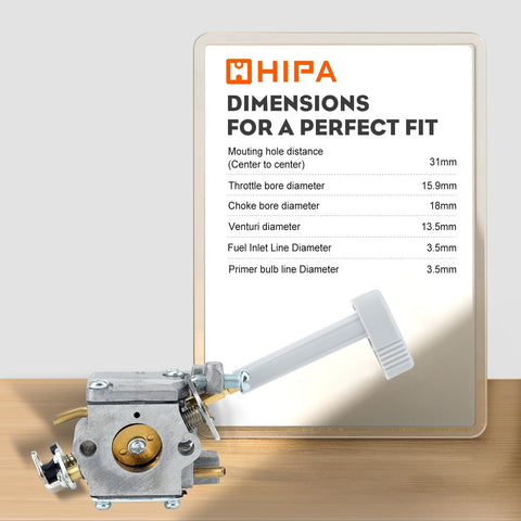 Hipa BP42 carburetor close-up features brass diaphragms and aluminum body