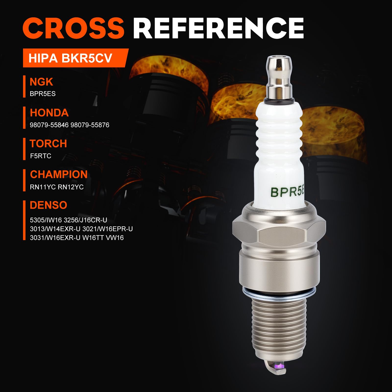 Hipa BPR5ES spark plug with NGK 7734 context, illustrating cross-compatibility.