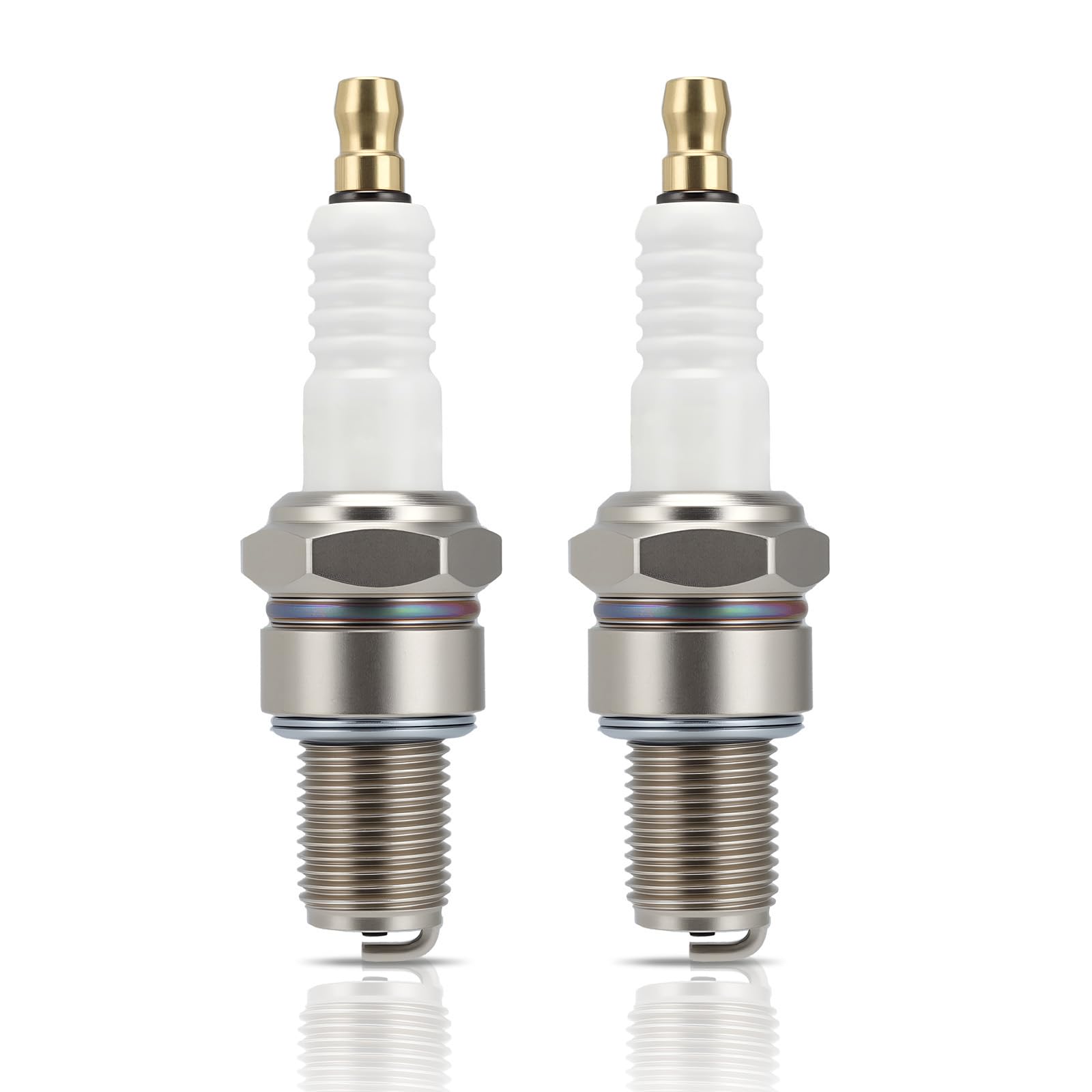 Hipa BR8ES two-pack spark plug for reliable ignition in 2-stroke engines.