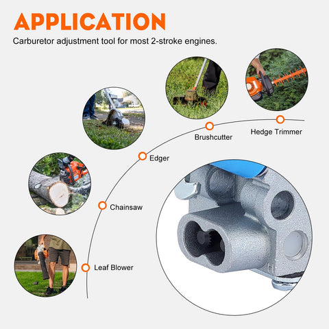 Hipa spline-tip tool fits Husqvarna and Poulan models for quick adjustments.