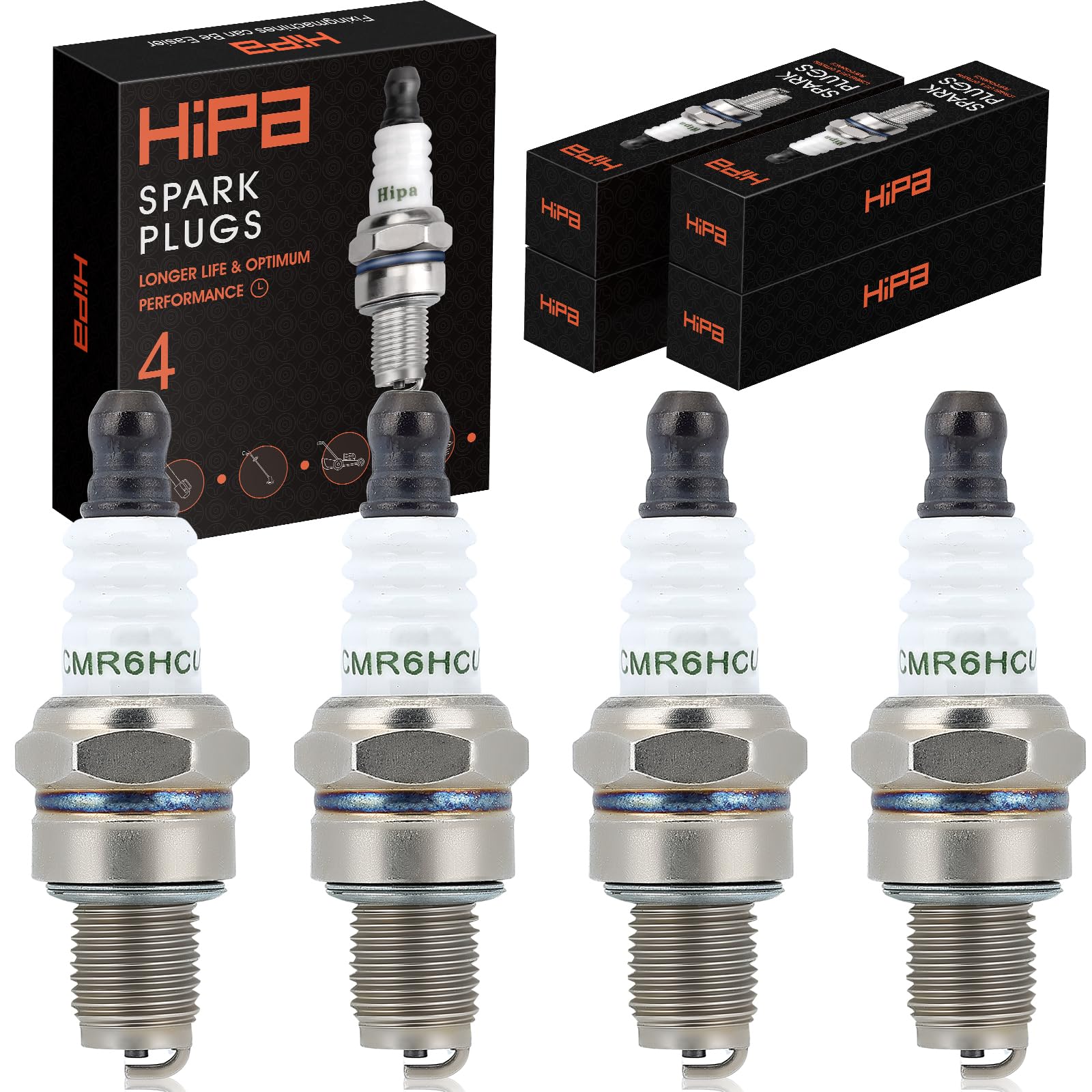 Hipa CMR6H spark plug pack four ensures reliable ignition for small engines.