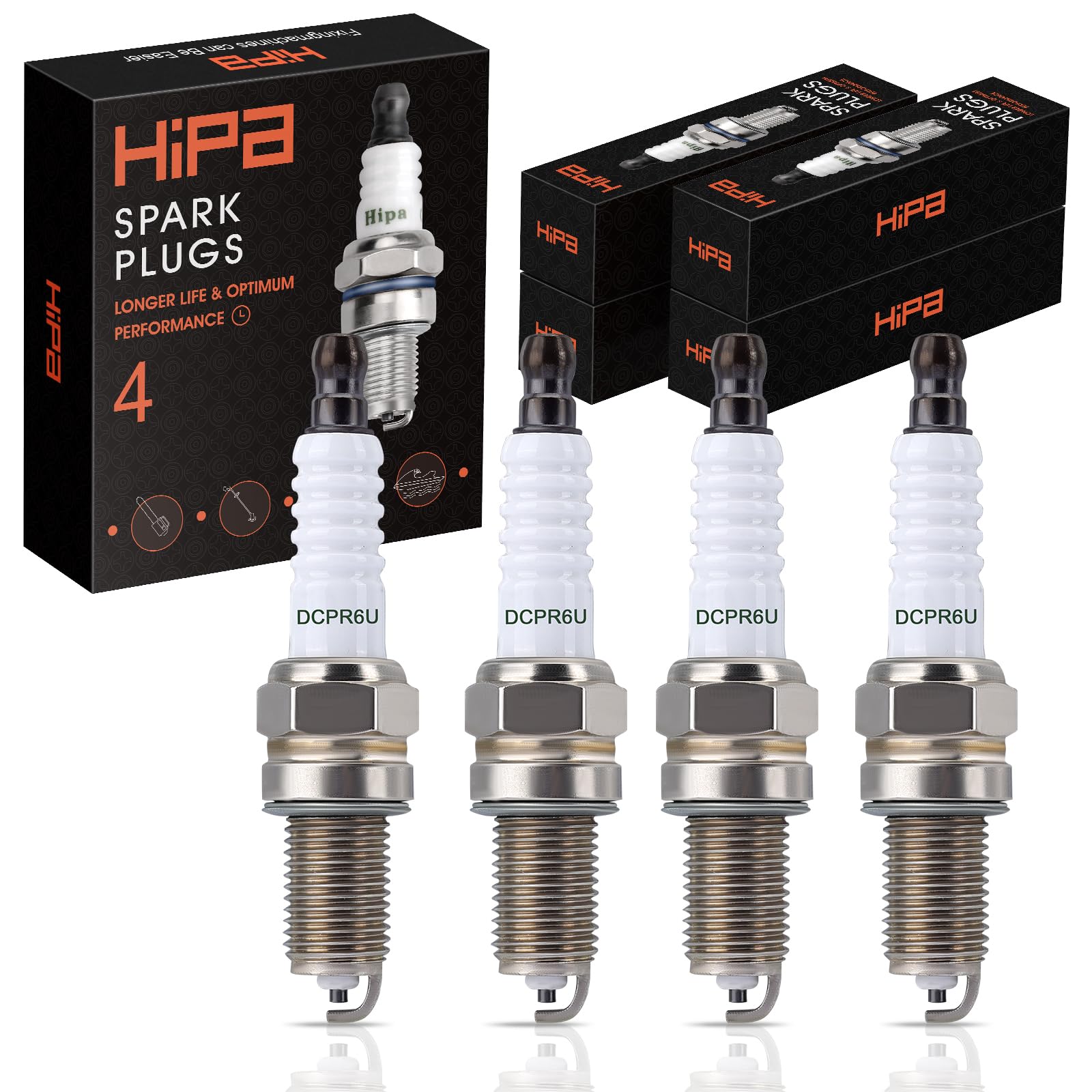 Hipa DCPR6E spark plug close-up showing copper core for heat transfer