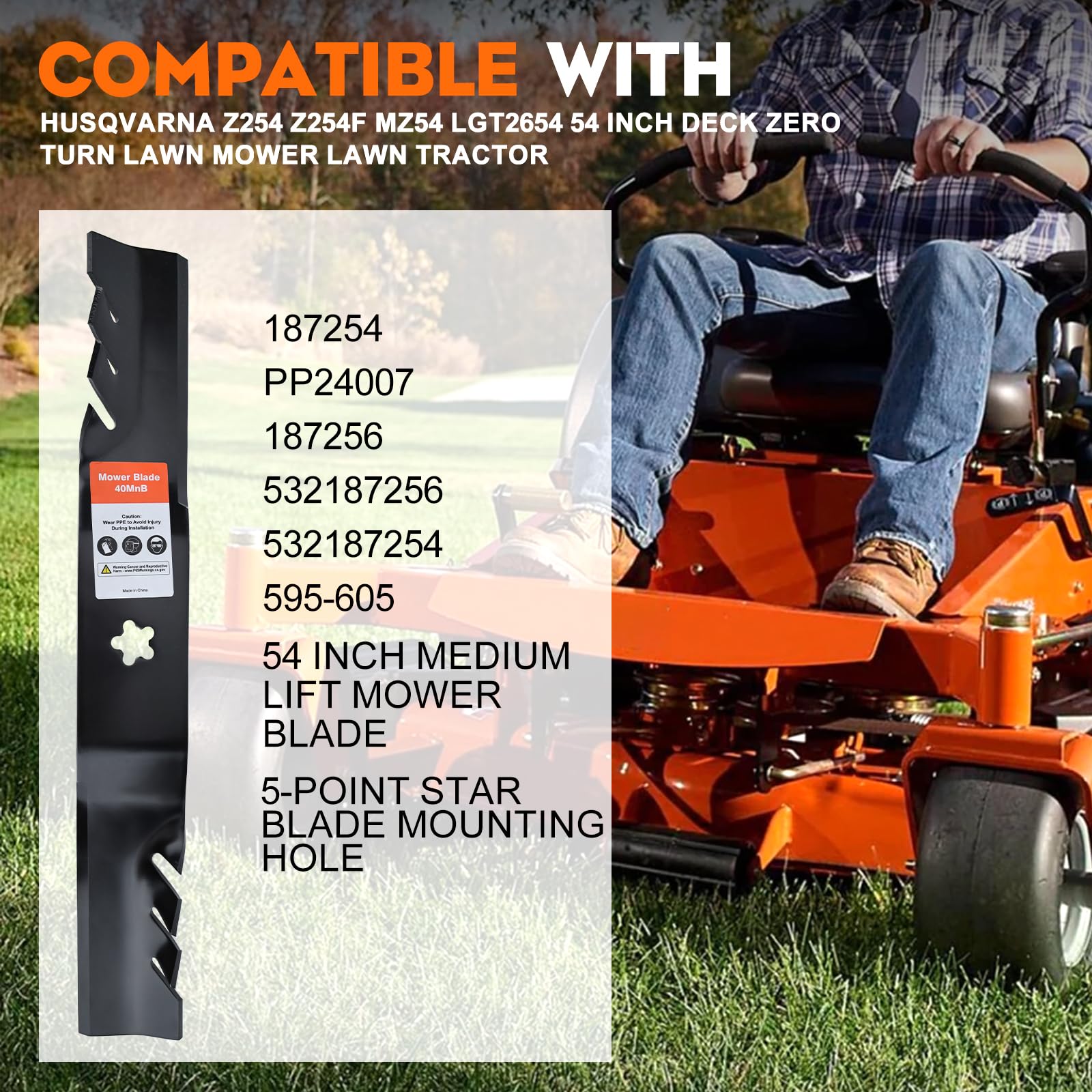 Hipa five-point-star blade shows mulching design and precision edge.