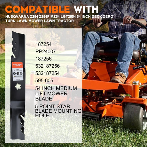 Hipa five-point-star blade shows mulching design and precision edge.