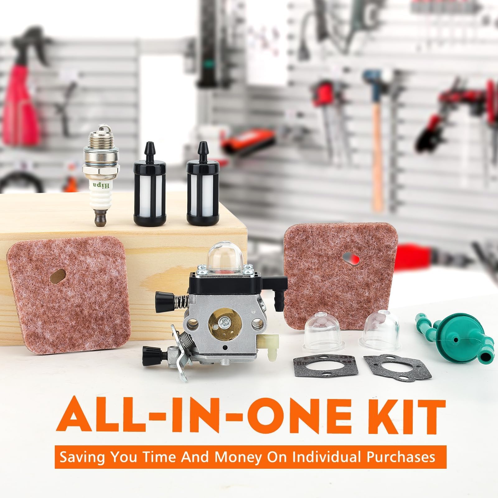 Hipa FS38 carburetor with gasket set and primer bulbs included.