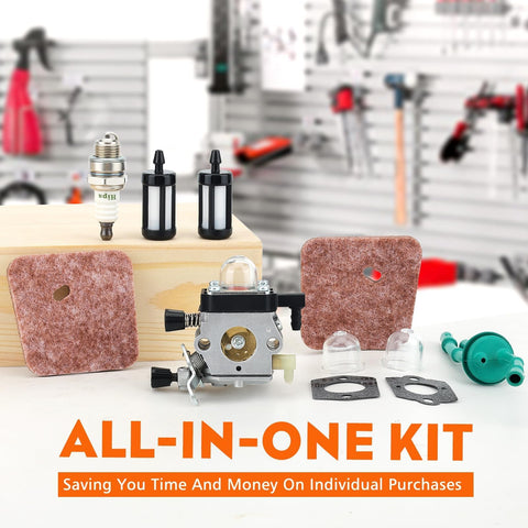 Hipa FS38 carburetor with gasket set and primer bulbs included.