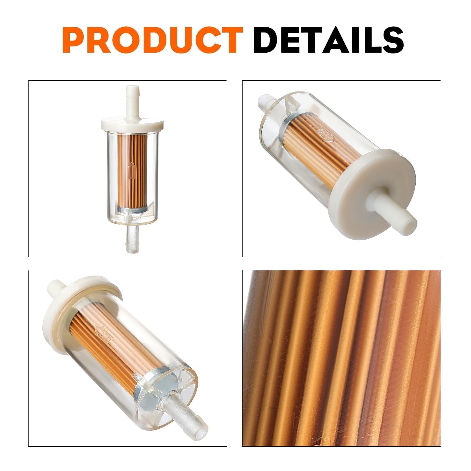 Hipa fuel filter dimensions shown for precise 1/4 inch line fit.