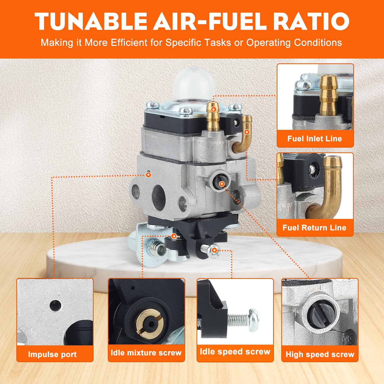 Hipa 2ft fuel line provides flexible, leak-free routing.
