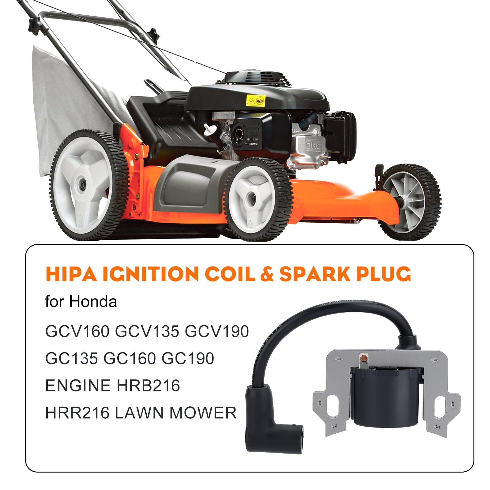 Hipa GCV160 ignition coil side view highlights robust wiring for reliable ignition timing.