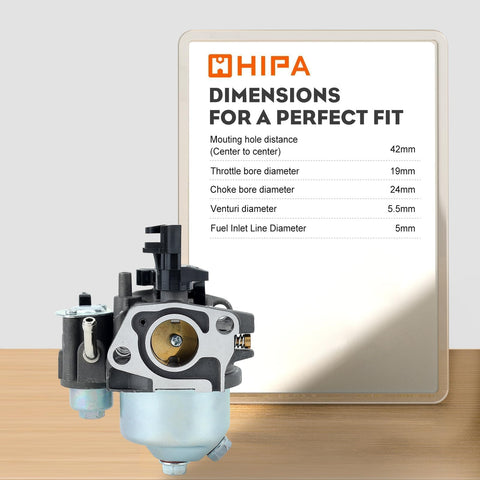 Hipa GX160 carburetor packaged ready-to-install with fuel line and choke lever.