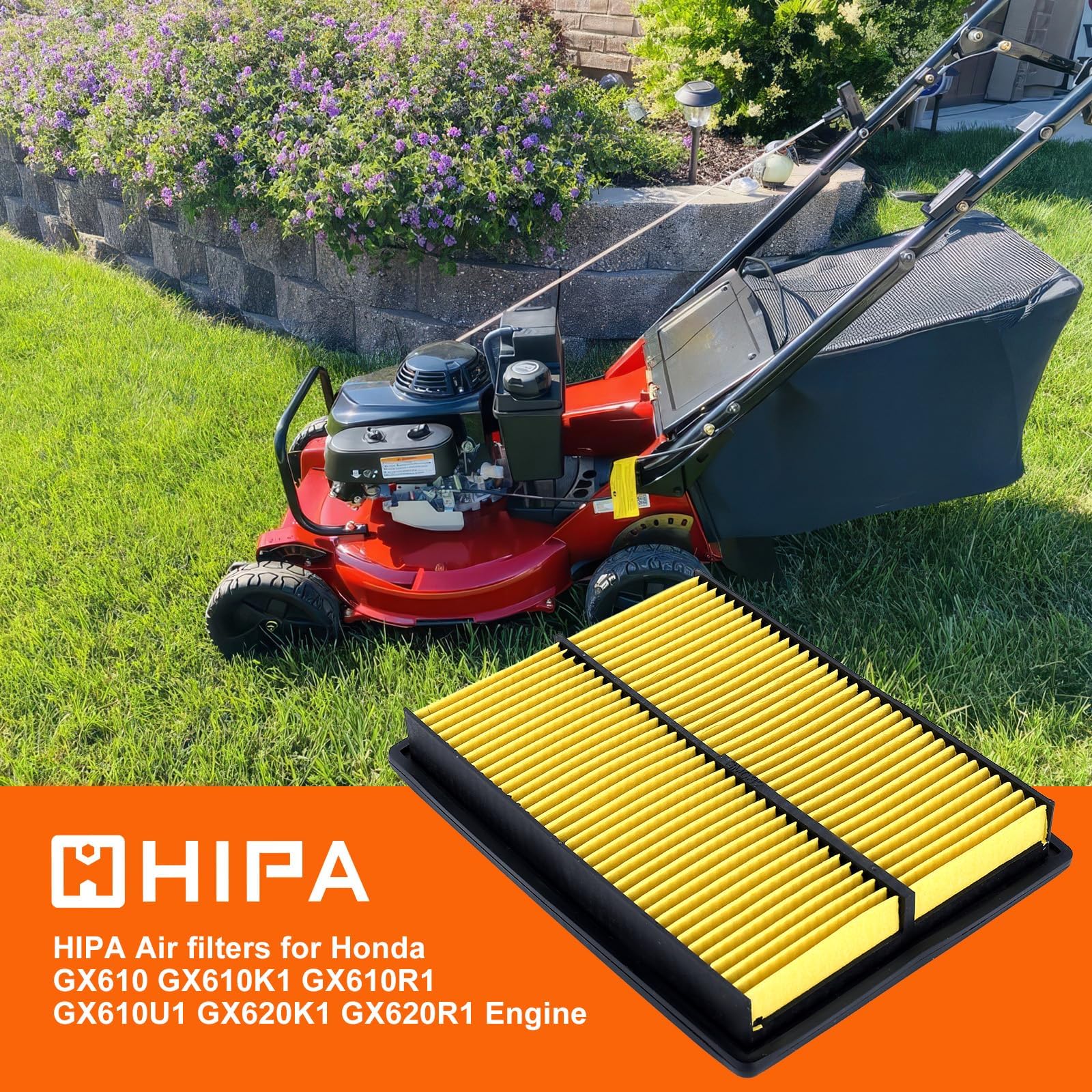 Hipa GX610 air filter for Honda GX610 - side view, reliable fit and filtration.