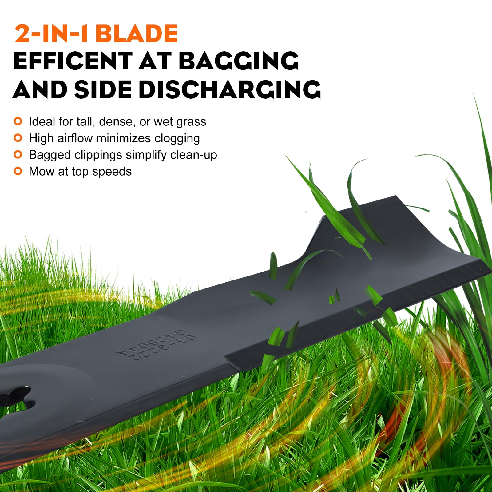 Hipa high-lift design boosts airflow for efficient clippings pickup.