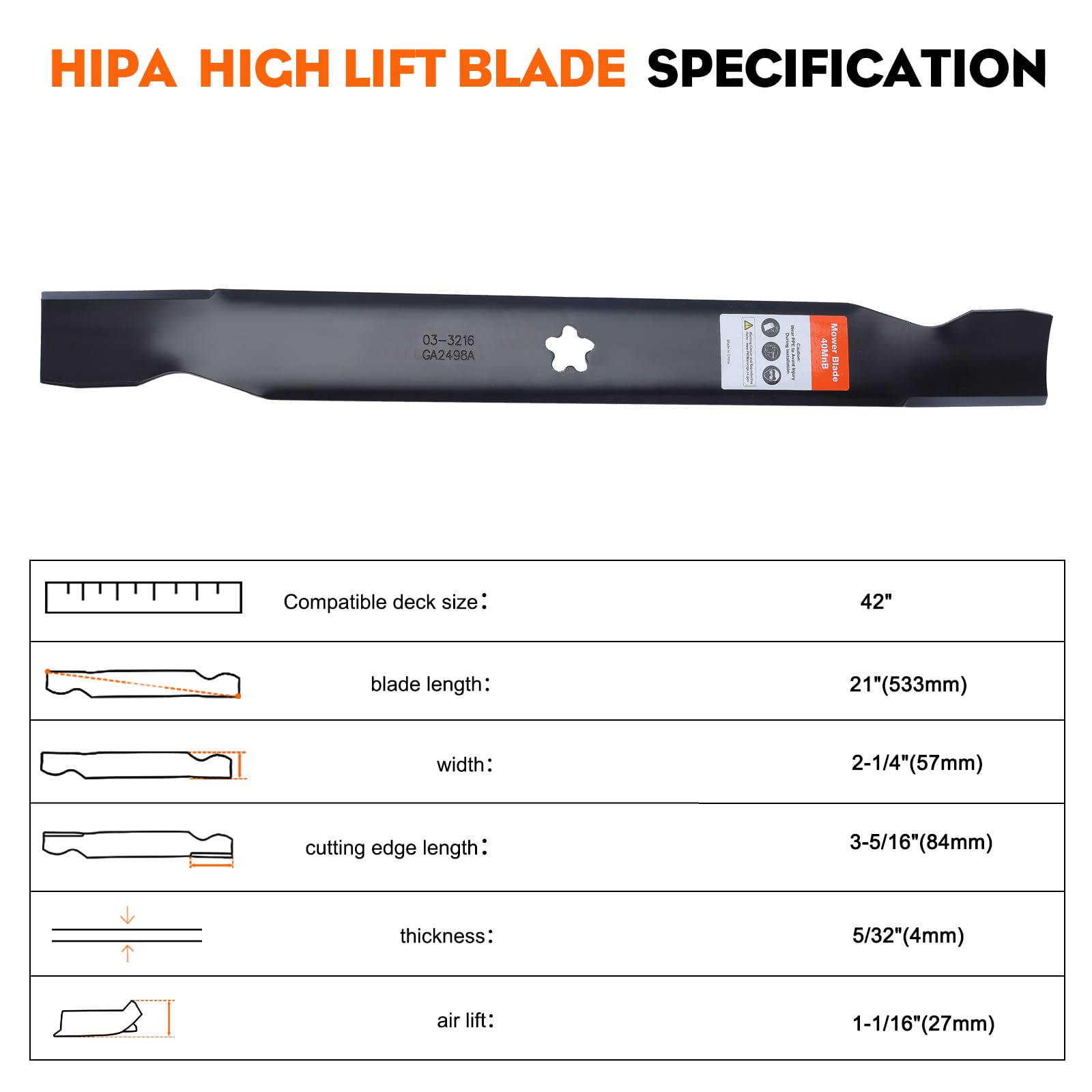 Hipa high-lift blade for 42-inch mower delivers strong lift.