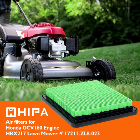 Hipa HRX217 air filter side fitment demonstrates precise engine sealing.