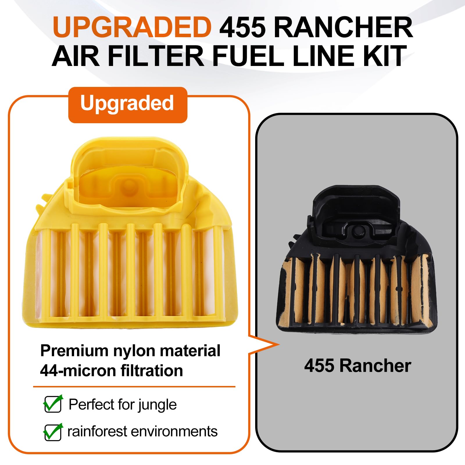 Hipa fuel filter protects the carburetor from debris.