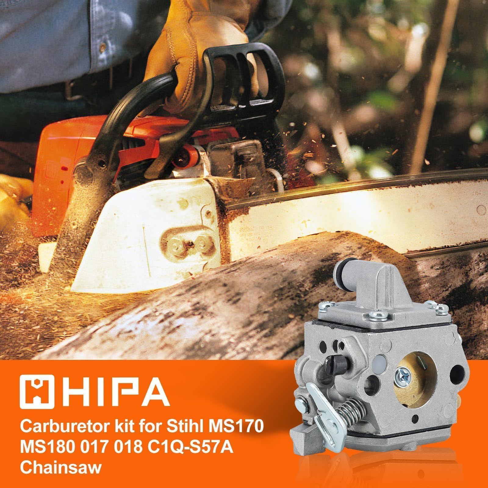 Hipa MS170/MS180 carburetor side view ready for easy installation