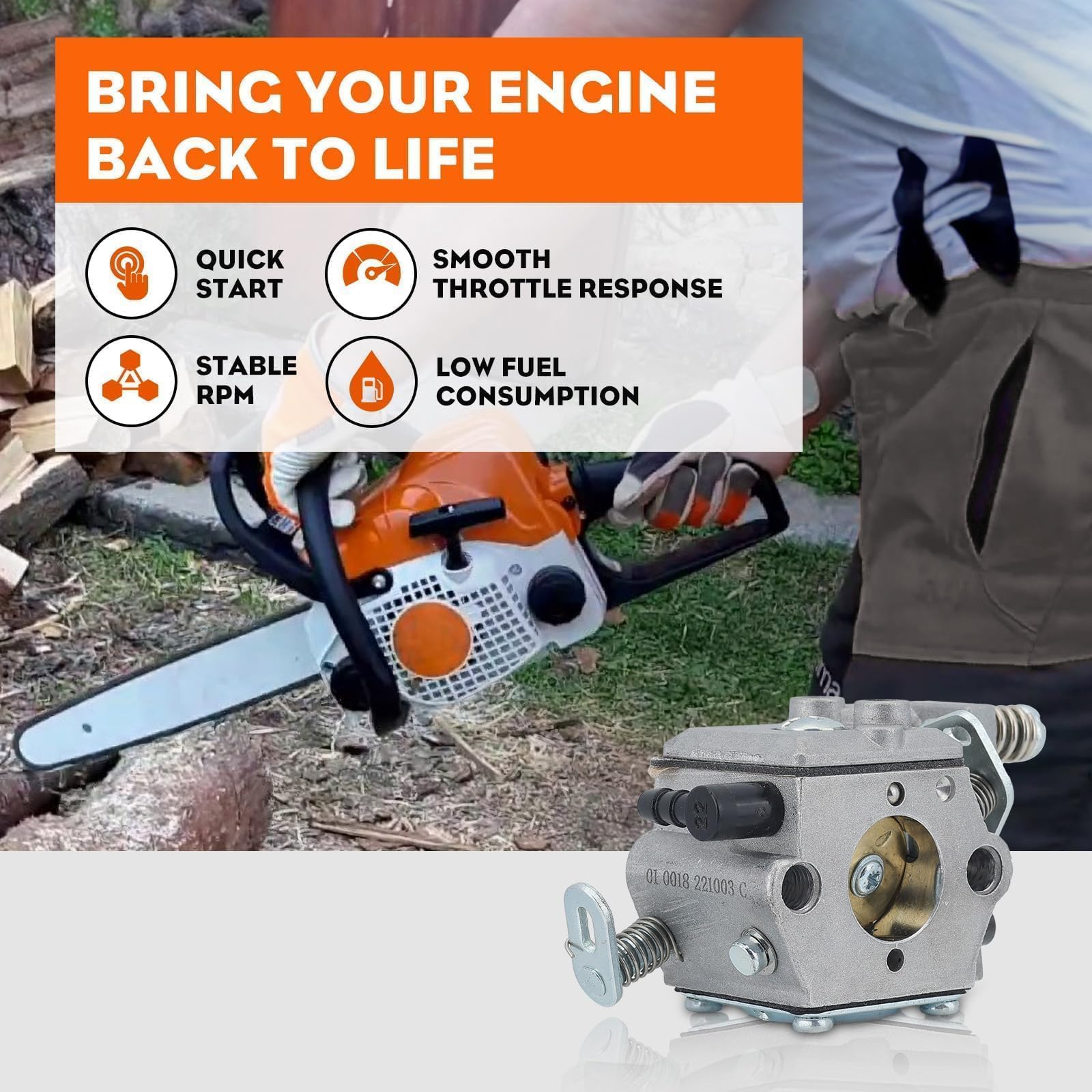 Hipa MS250 carburetor includes air filter and fuel lines for complete service