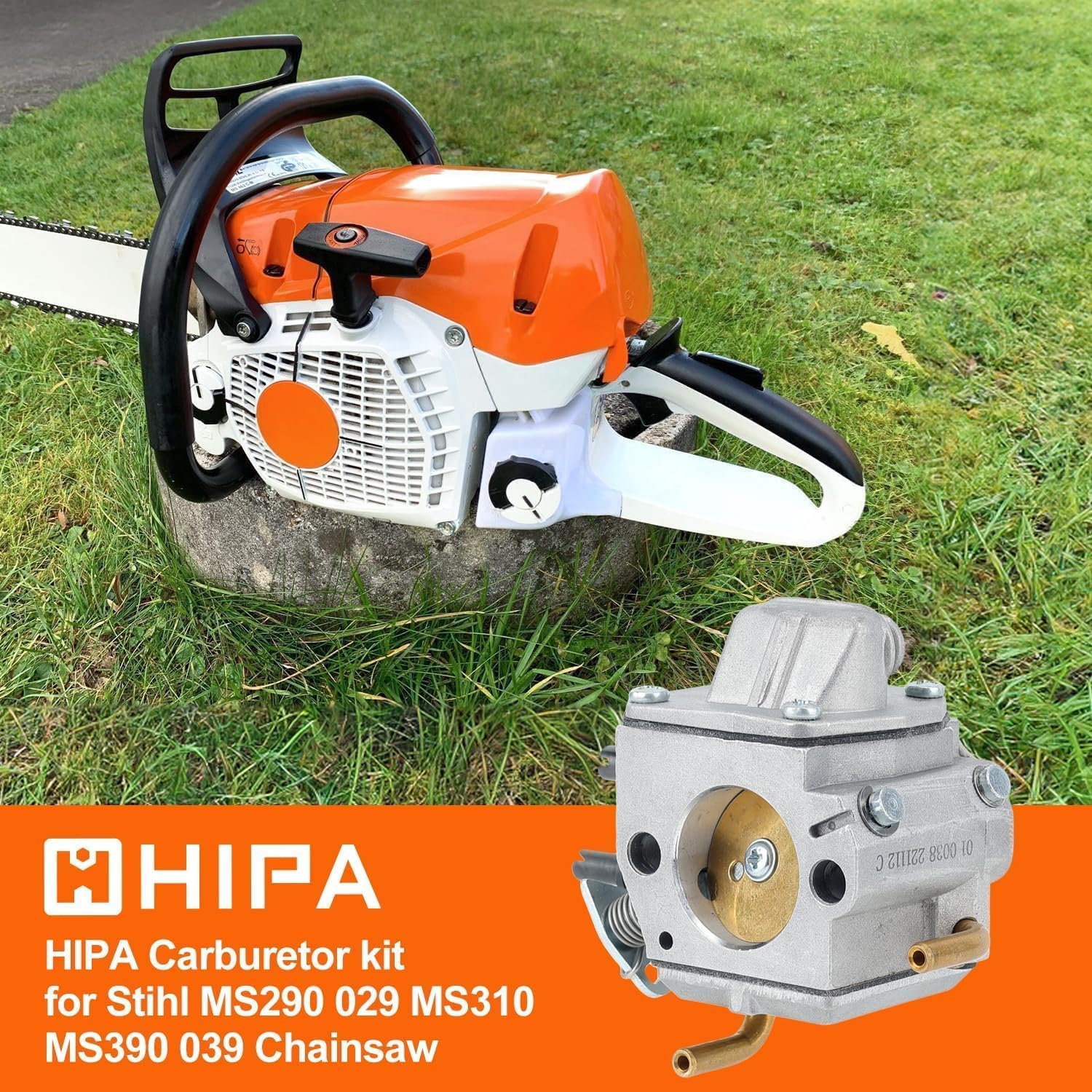 Hipa MS290 carburetor kit packaging showing all-in-one components.