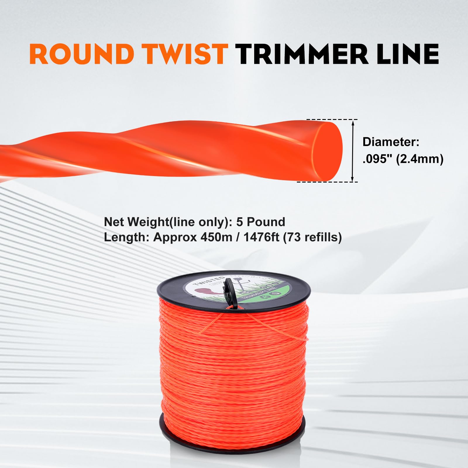 Orange Hipa trimmer line for quick visibility in tall grass.