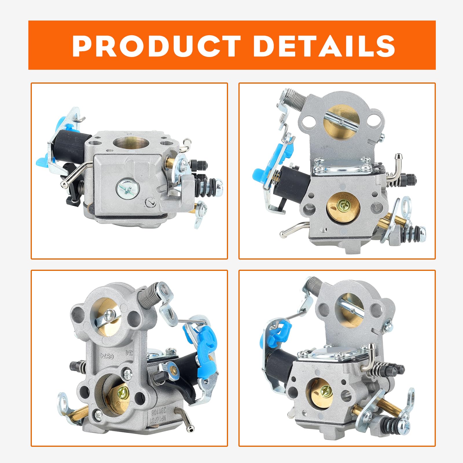 Hipa packaging shows contents to confirm a complete carburetor kit.