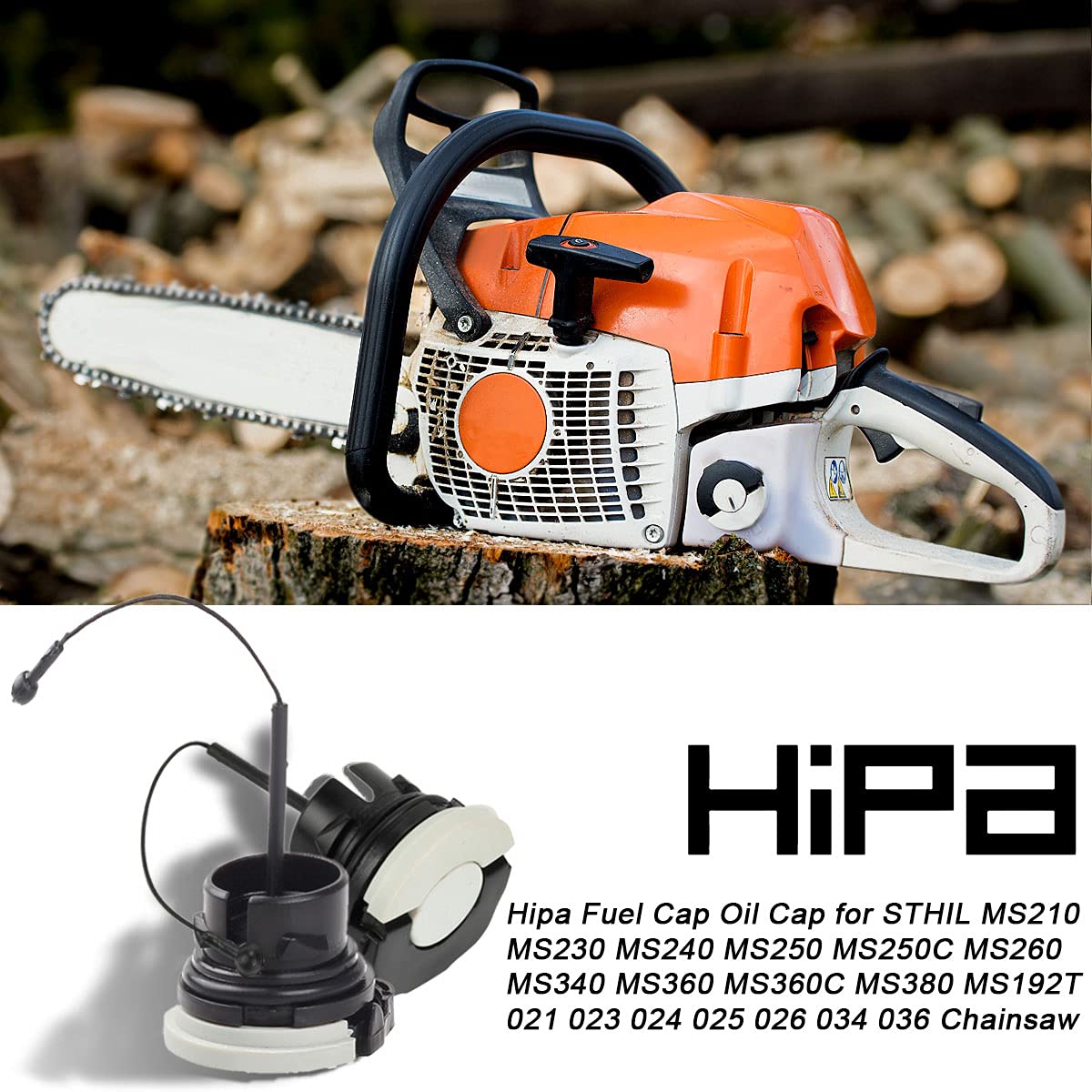 Hipa packaging shows gas and oil cap set ready for replacement