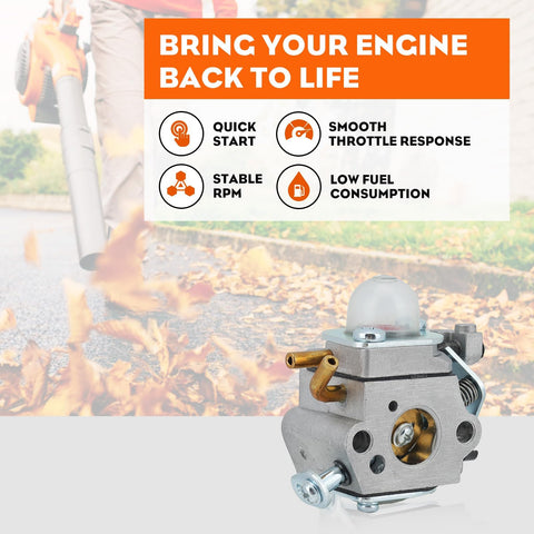 Components in the HIPA PB200 Echo carburetor kit including gaskets and primer bulb