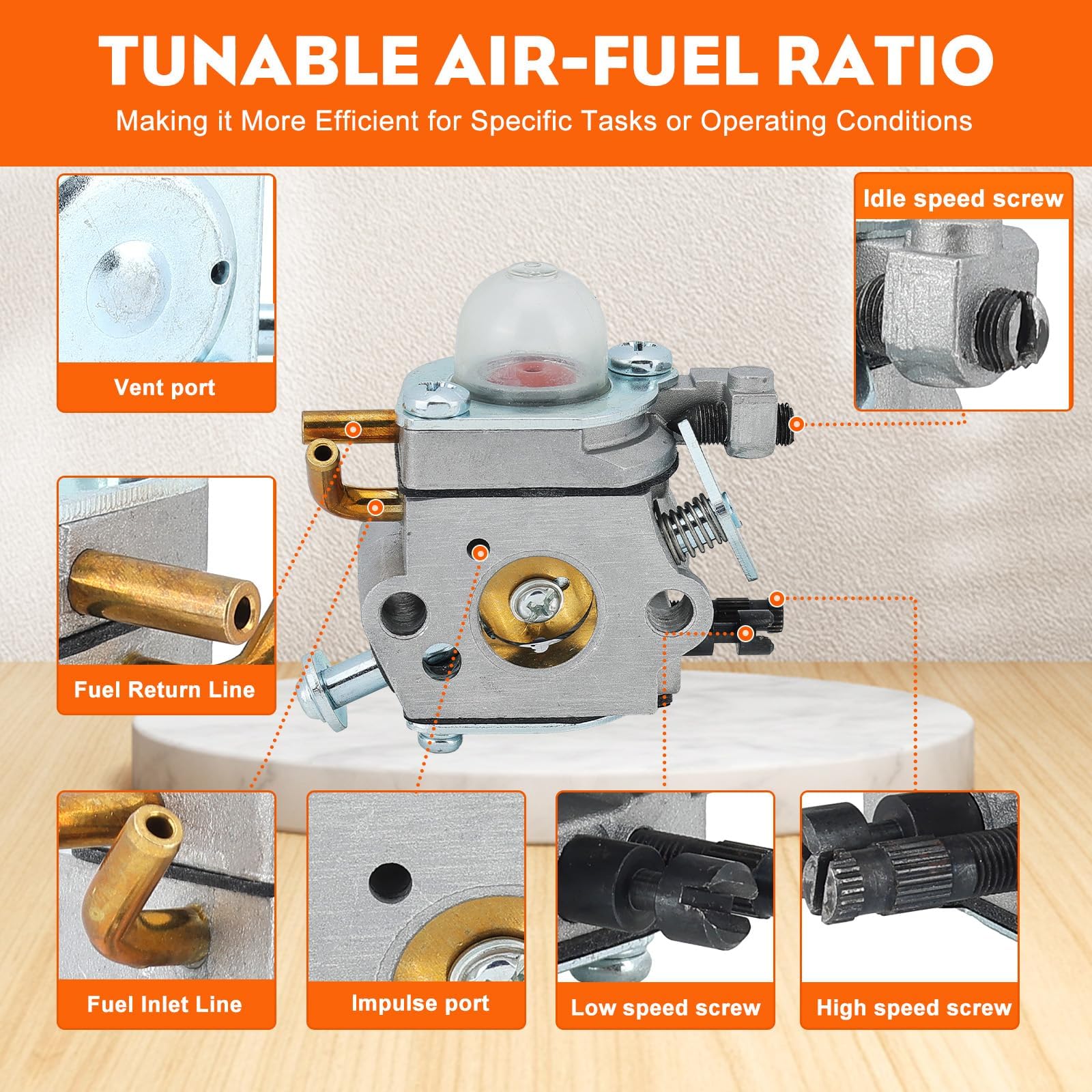 Primer bulb in the HIPA PB200 Echo carburetor kit for quick engine priming
