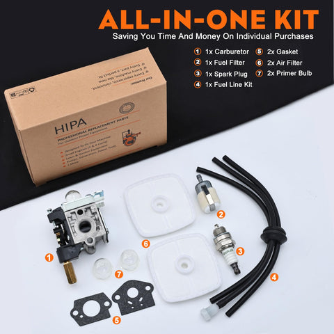 Hipa RB-K75 package includes air filter and fuel line.