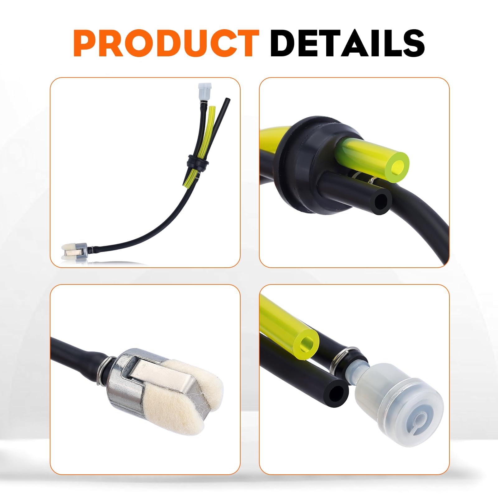 Hipa repower fuel line kit components: line, filter, primers for quick install.