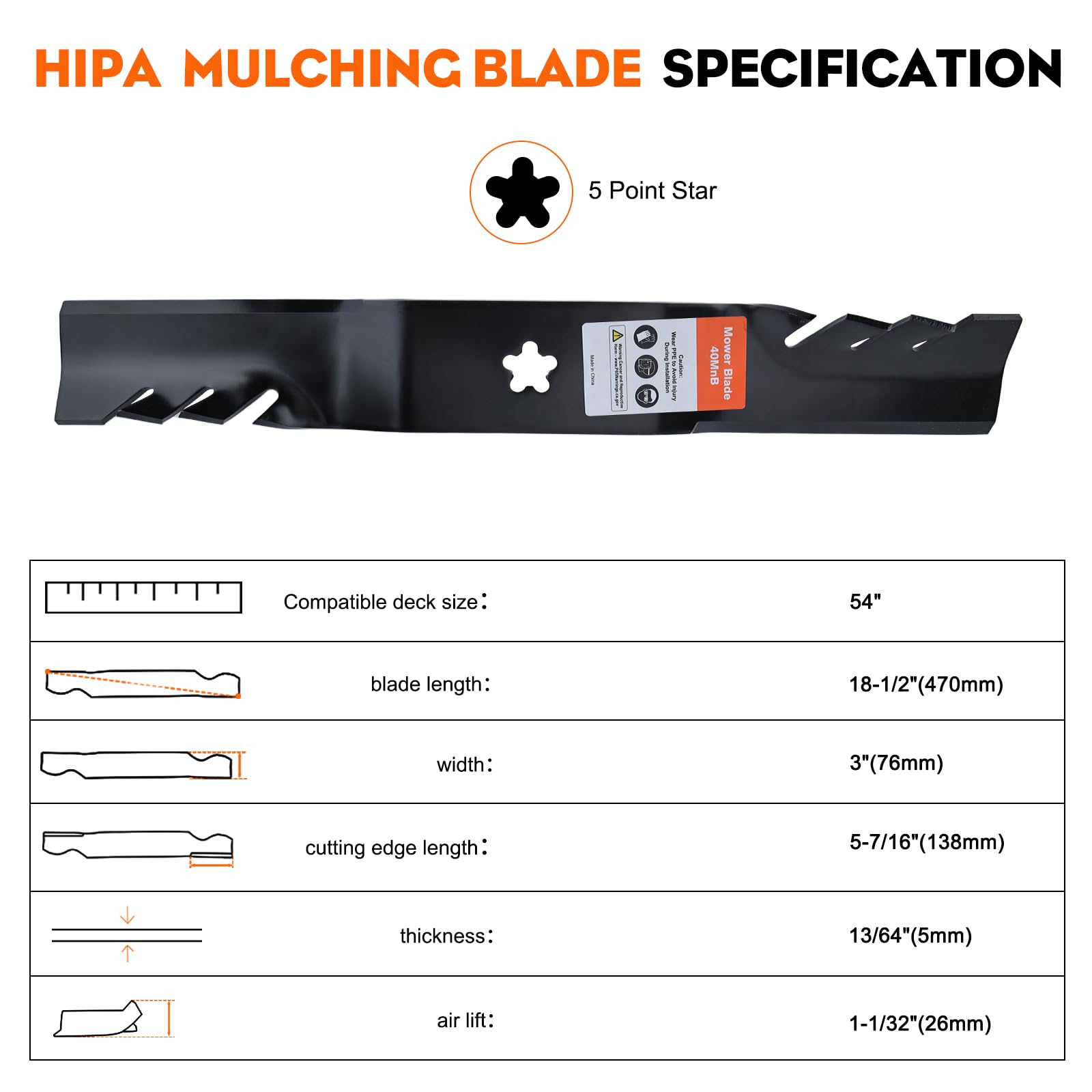Hipa RZ5424/RZ5426 compatible blades ready for 54-inch mowers.