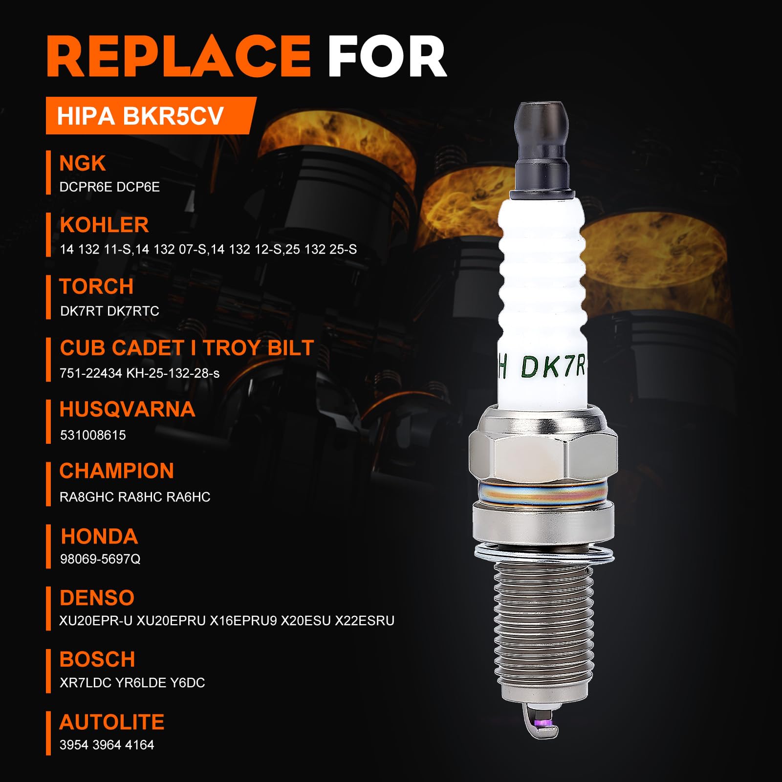 Hipa spark plug DCPR6E compatibility Kohler engines chart image