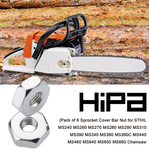 Hipa sprocket cover bar nut on STIHL bar showing compatibility with multiple models