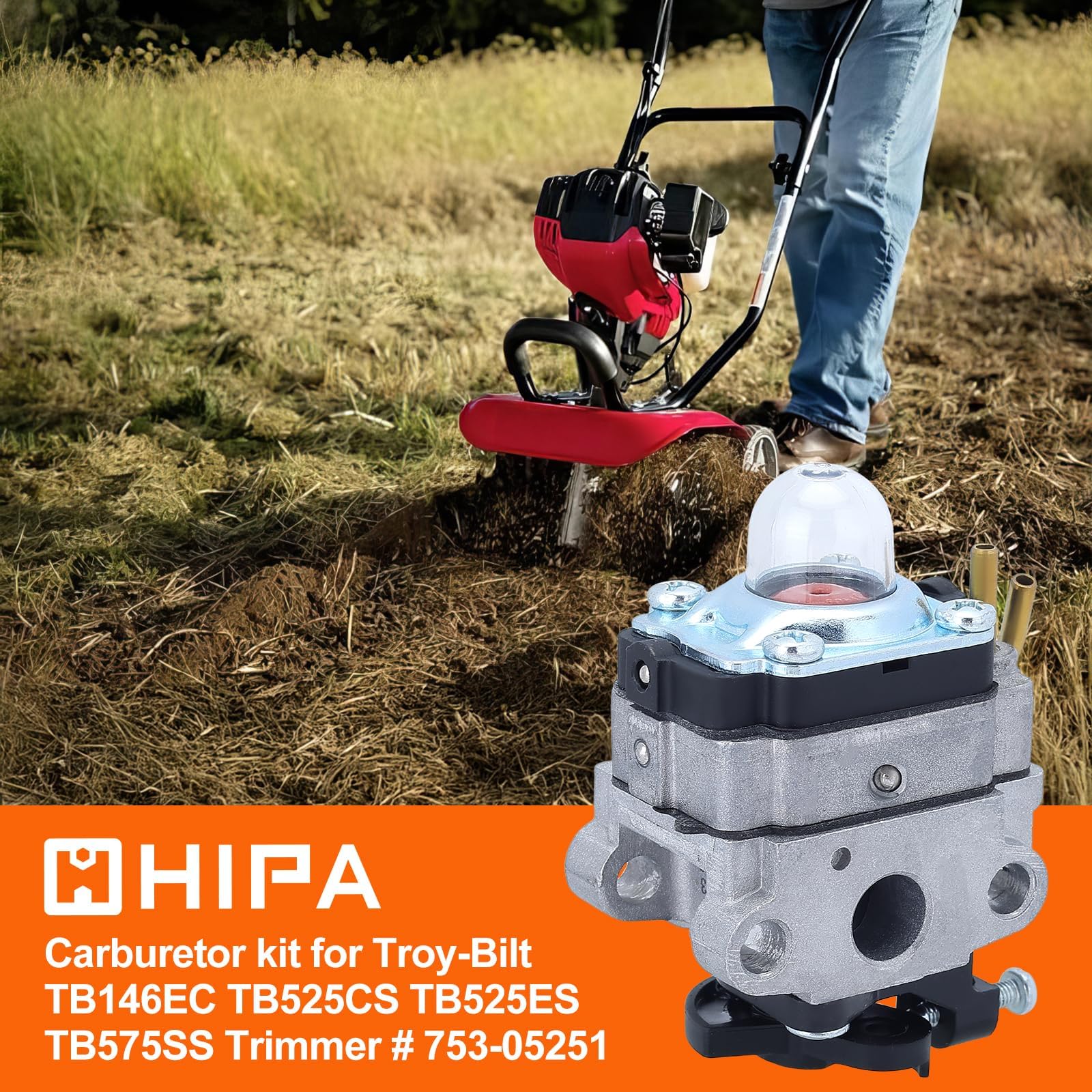 Hipa TB475SS primer bulb included for complete carburetor replacement.