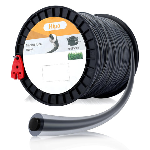 Hipa trimmer line spool displaying durable .095-inch round line for rugged yardwork.
