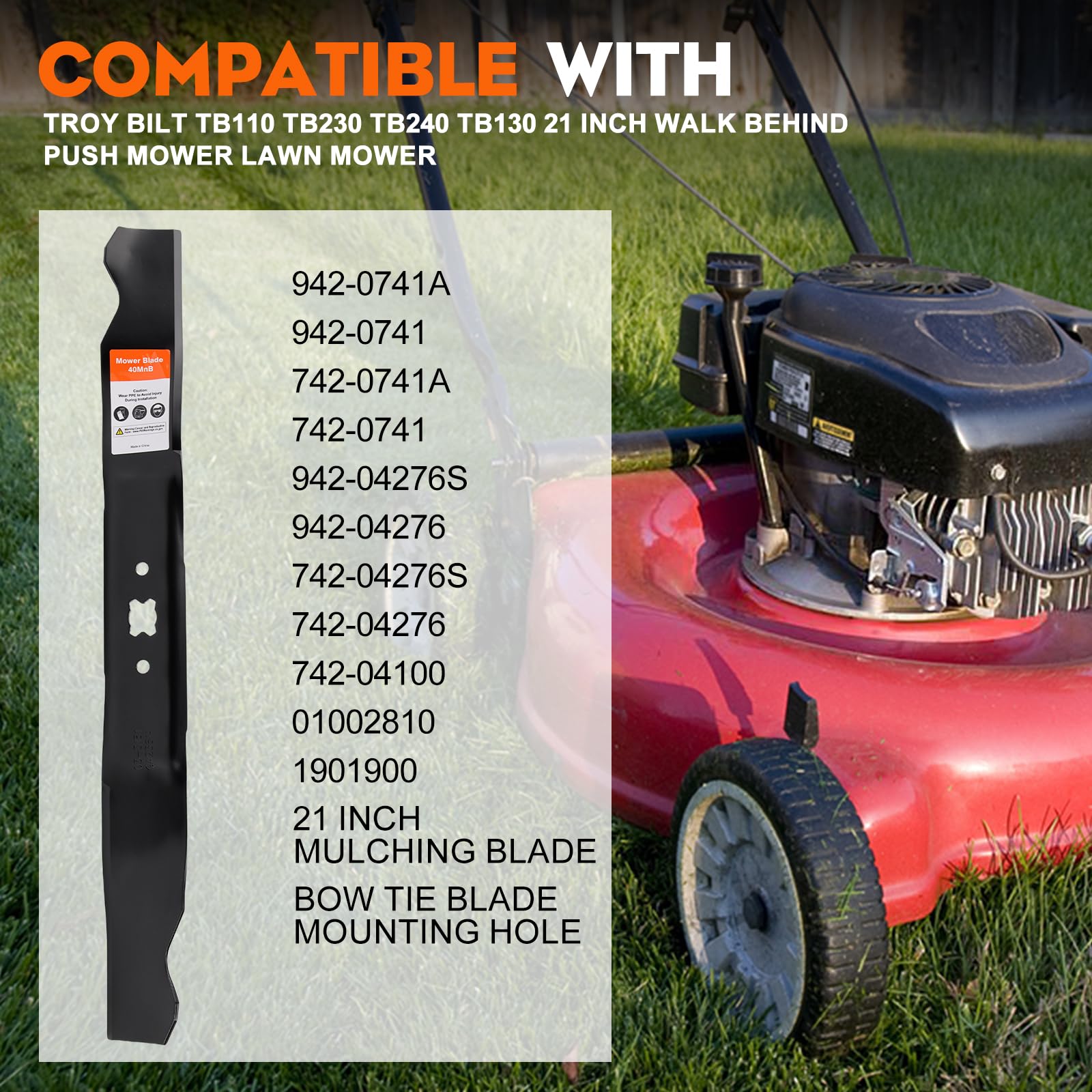 Hipa 942-0741A mulching blades side view showing sharp edge for even cutting