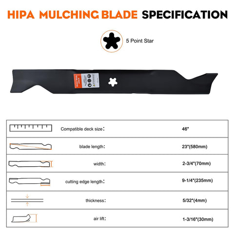 Hipa YTH22V46 46in blades for dependable replacements.