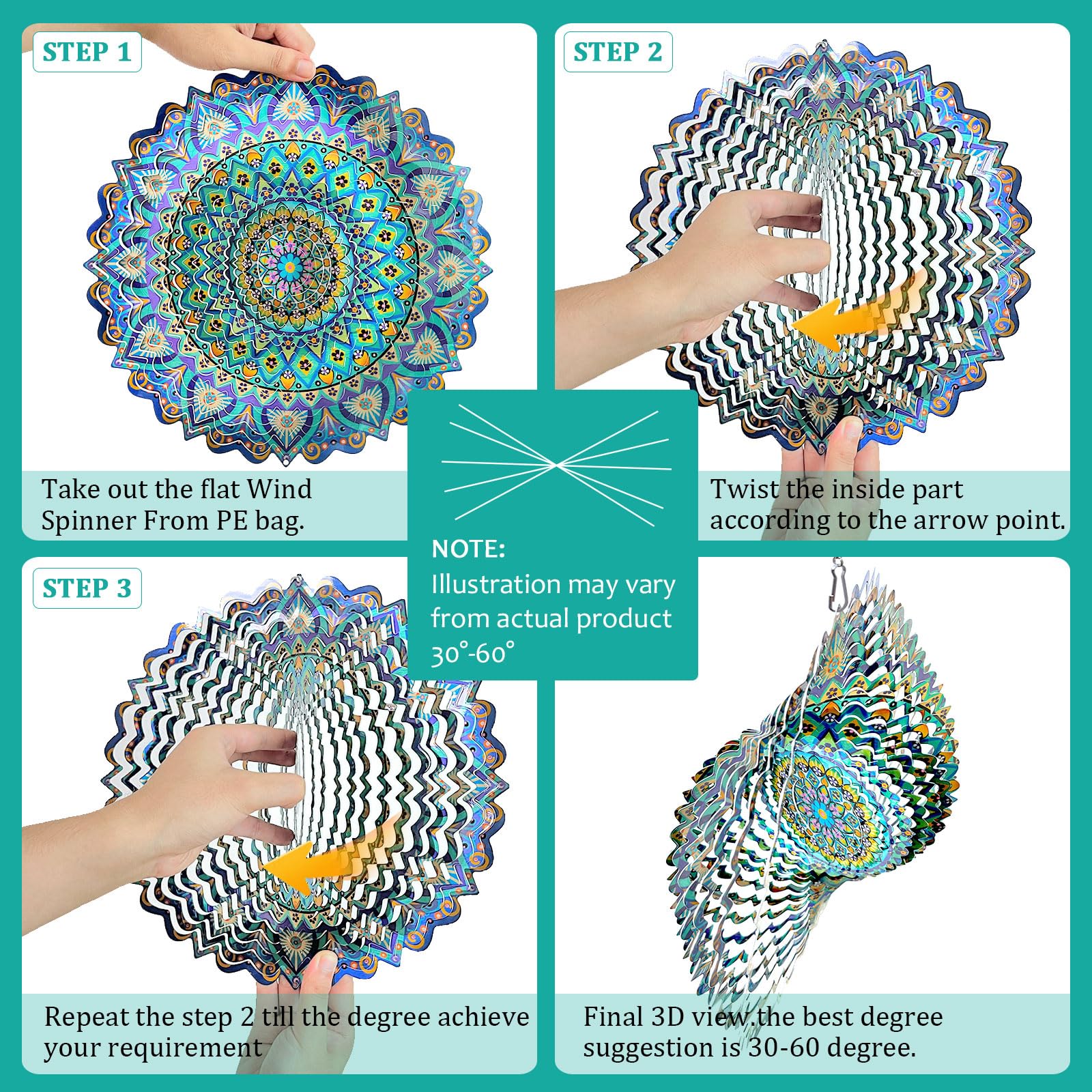Hippolytusiart wind spinner 12inch size compact yard focal point