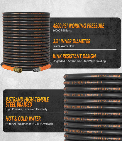 HiPrewaPro 100 ft hose demonstrates kink-resistance for long reach