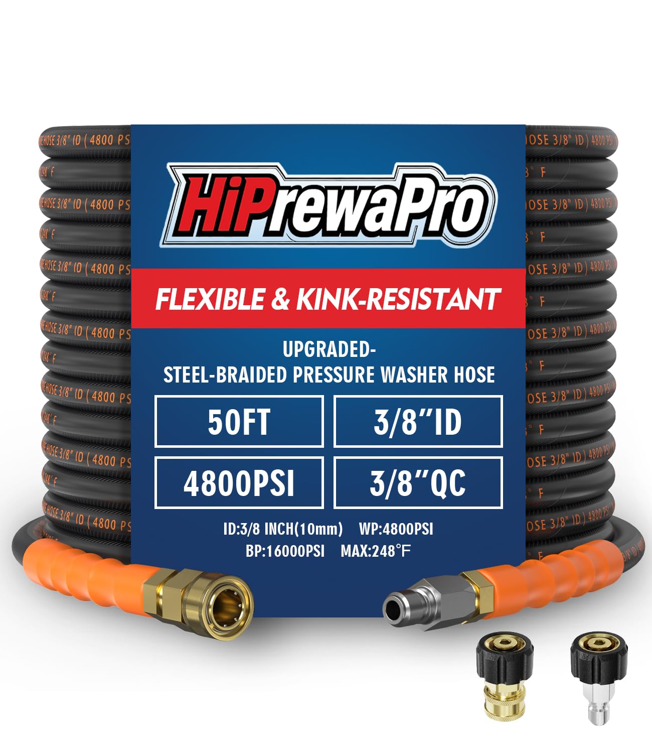 HiPrewaPro 50ft hose assembly for quick setup and consistent water flow.