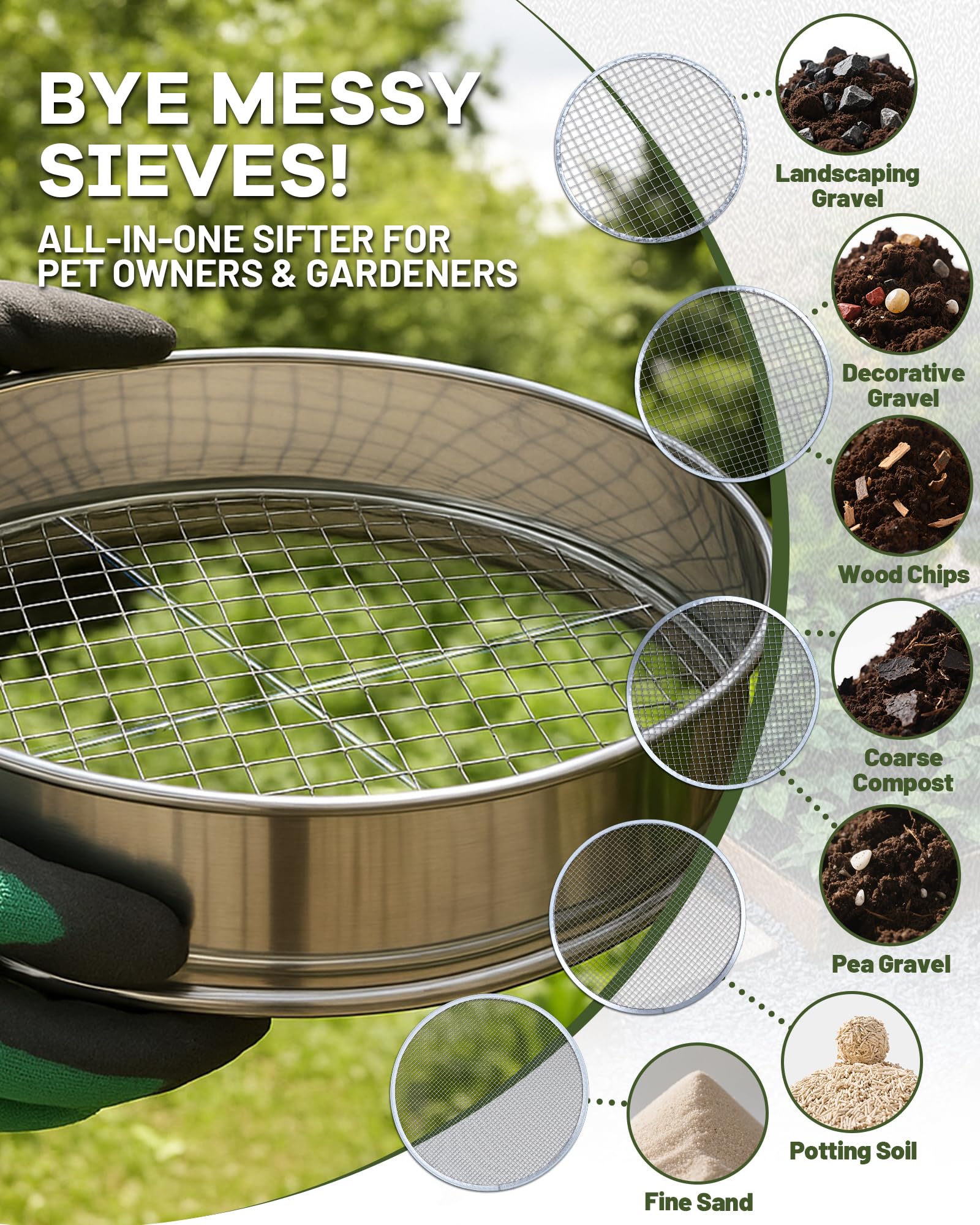 HIPULX 5in1 shovel scoop image shows included tool for hands-free screening.