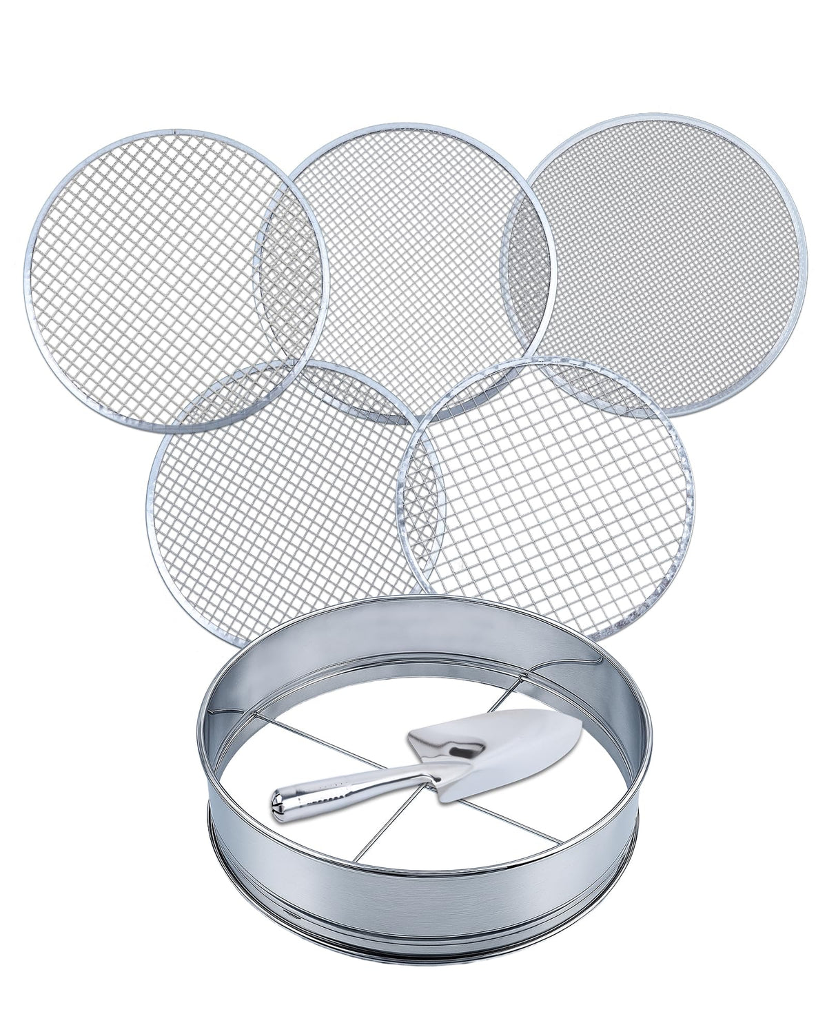 HIPULX 5in1 soil sifter assembly shows a robust stainless frame built to last in any season.