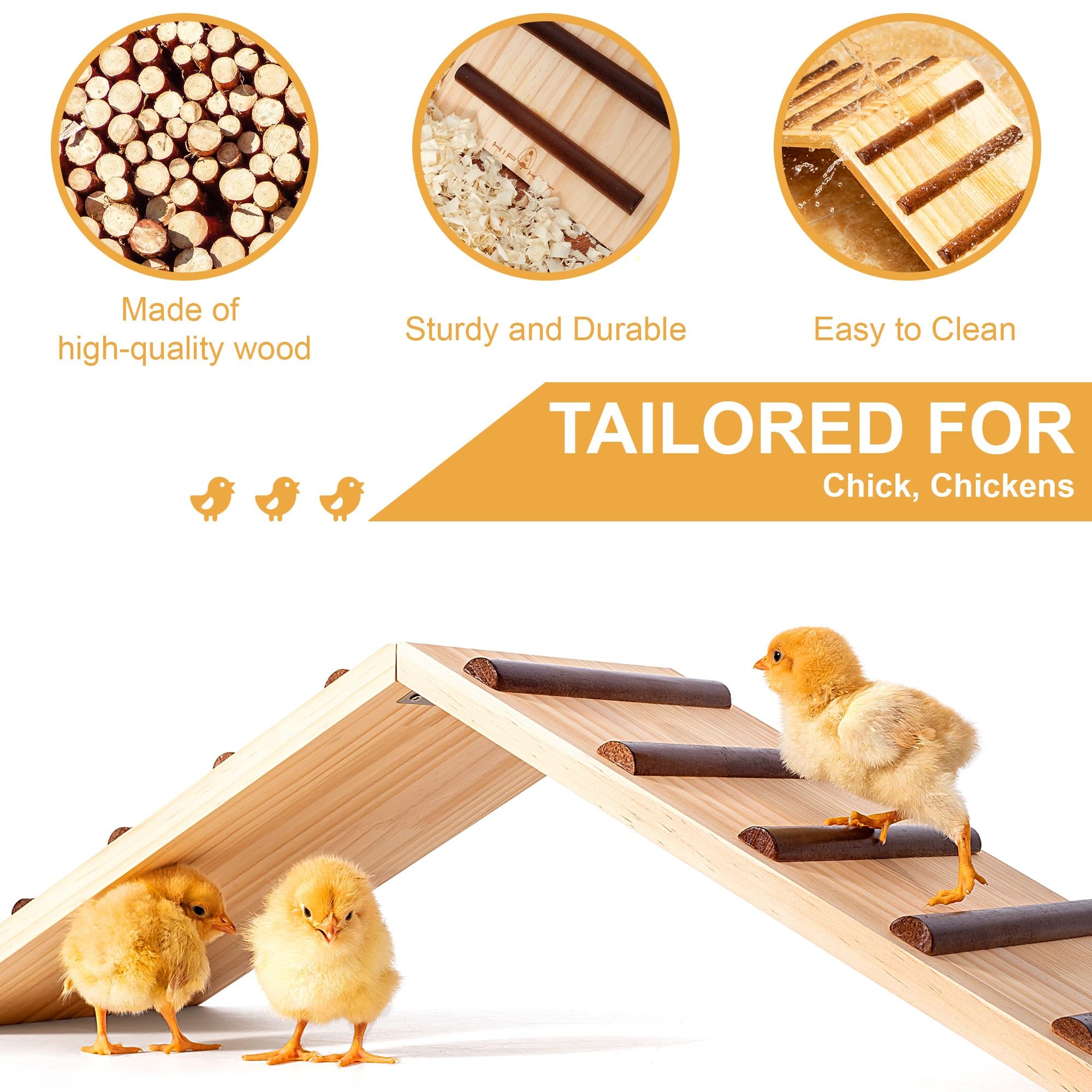 Hipykat chick-perch setup demonstrating anti-slip wooden slats for safety.