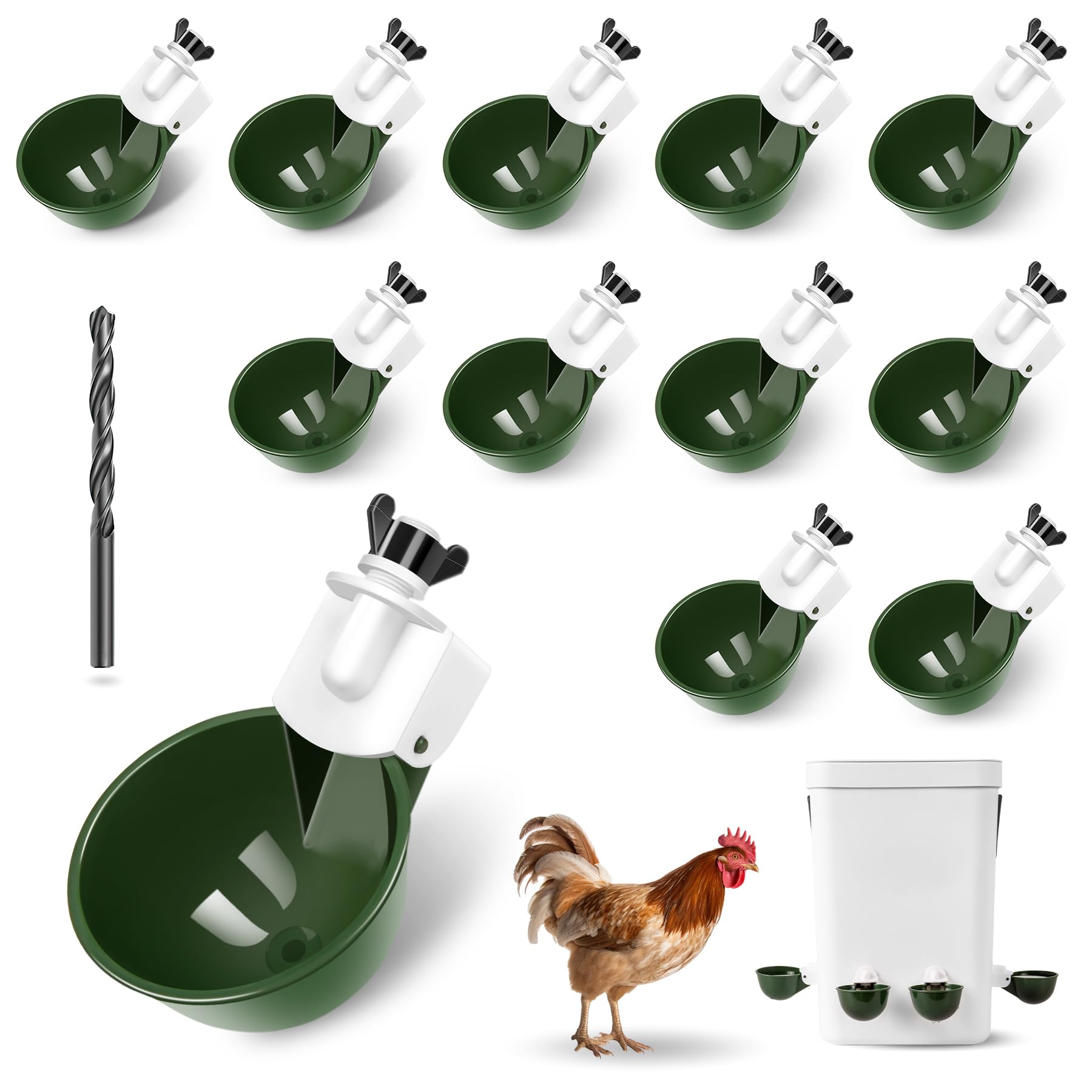 Hipykat chicken water cups 12-pack in coop prevent spills and keep water clean.