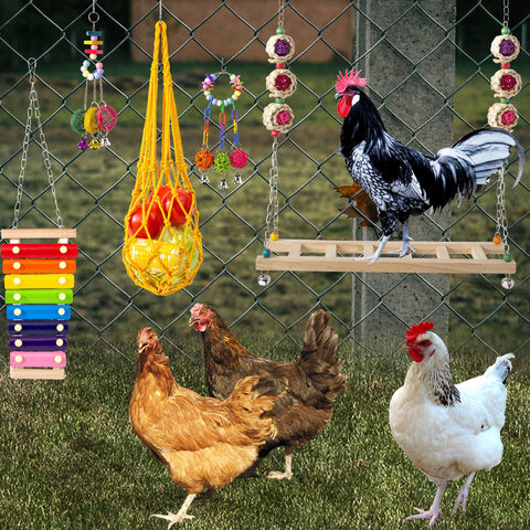 Hipykat fruit hanging feeder bags keep greens clean and accessible for hens.